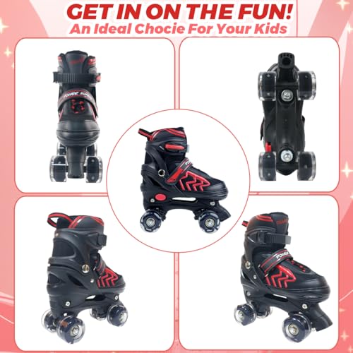 Kids Roller Skates Adjustable 4 Sizes with Light Up Wheels, Black & Red T777695