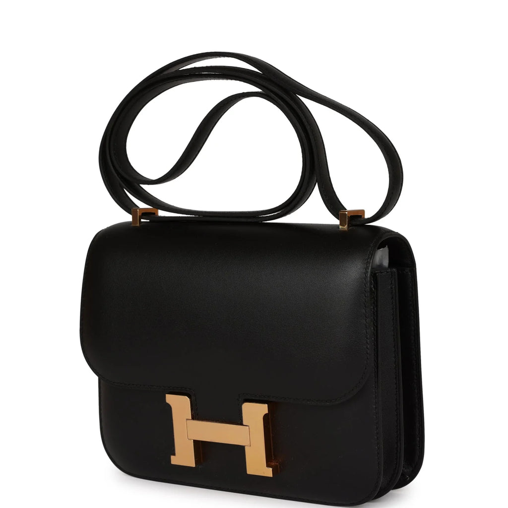 Constance 18 Black Leather Bag with Rose Gold Hardware P908015