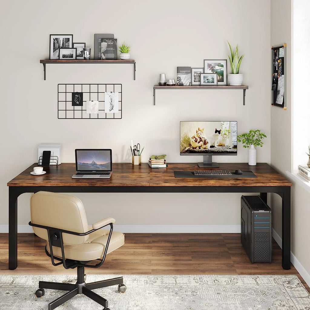 78.7 inch Extra Long Computer Desk for 2 Person, Double Office Writing Workstation with Adjustable Foot Pads, Rustic Brown R700