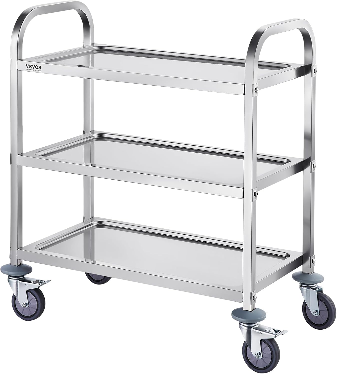 Lab Utility Cart, 220 lbs Capacity, 3 Shelves, Stainless Steel Frame D217890