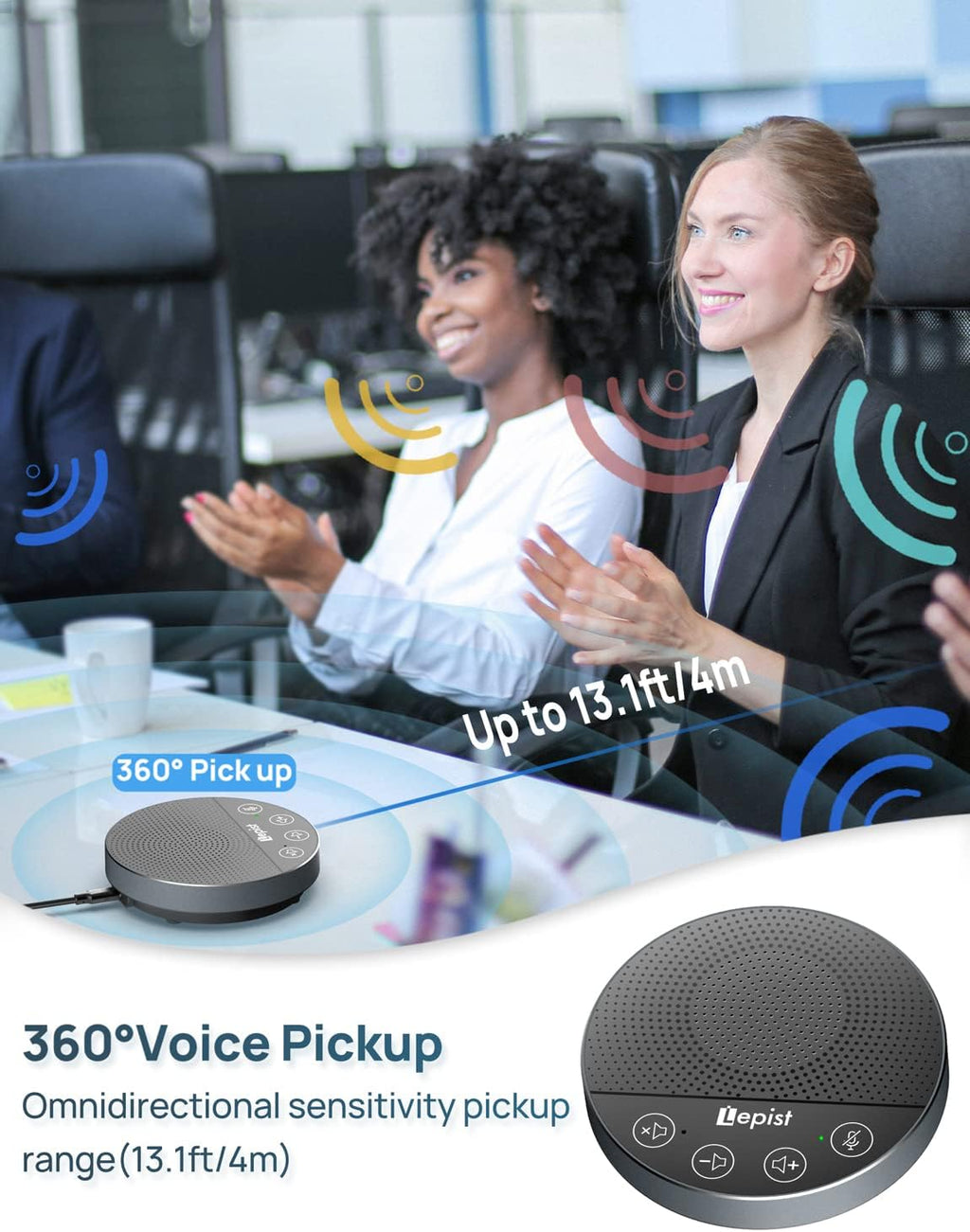 USB Speakerphone with Microphone for Conference Calls, 360° Voice Pickup T62862