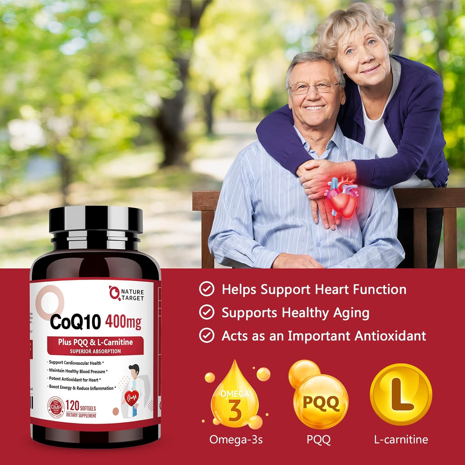 CoQ10 400mg with PQQ, Omega-3s & L-Carnitine, High Absorption, 120 Servings A258