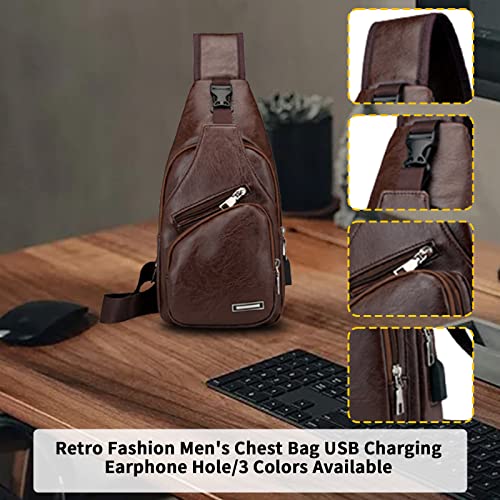 Waterproof Leather Crossbody Sling Bag with USB Charging Y172123