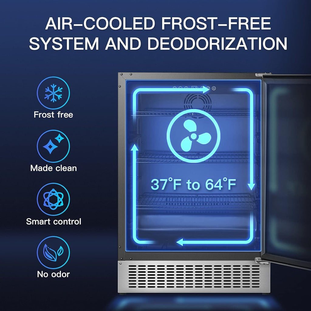 Beverage Cooler 24 Inch, Built-in and Freestanding Refrigerator 180 Cans, Stainless Steel I34420