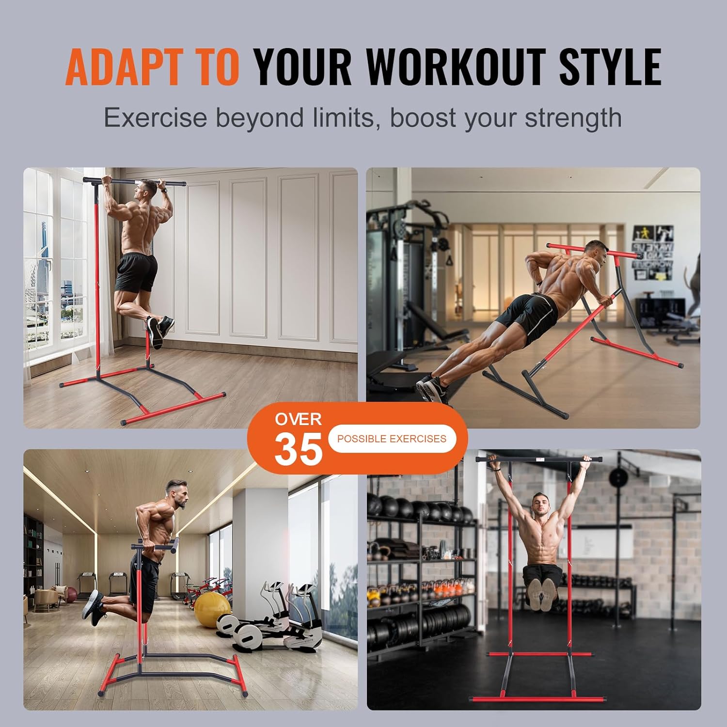 Power Tower Dip Station, 2-Level Adjustable Pull Up Bar Stand, Strength Training Equipment F47967