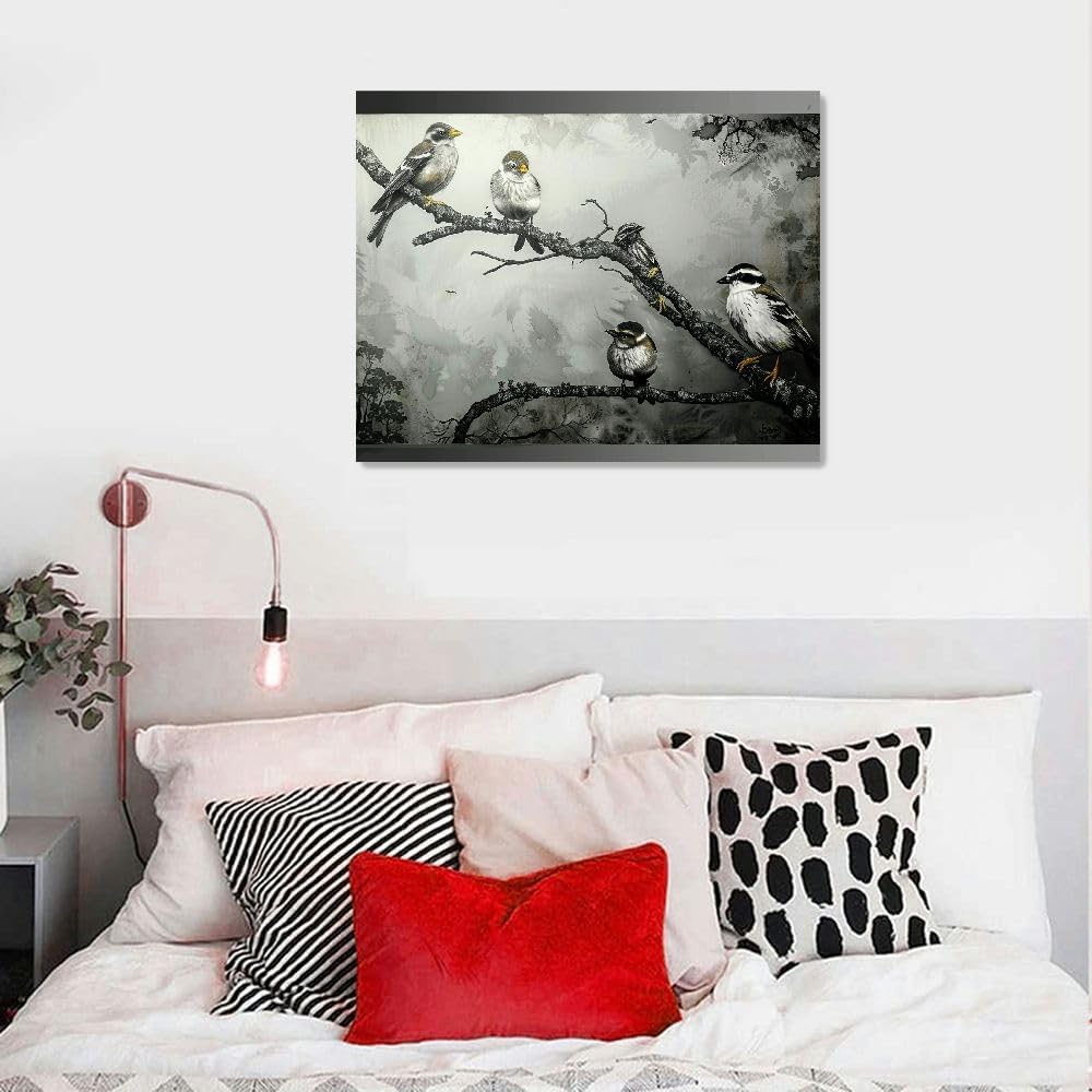 Bird Canvas Wall Art Black and White Tree Prints Painting 20x16 O632825