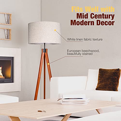 Wood Tripod Floor Lamp, 3 Color Temperatures, Tall Standing Lamp for Living Room Bedroom Office D4024