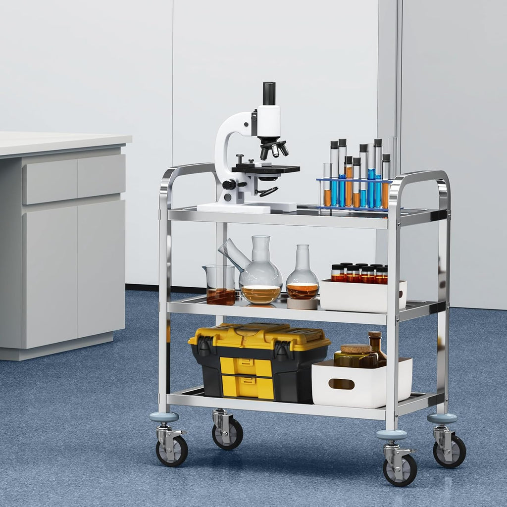 Lab Utility Cart, 220 lbs Capacity, 3 Shelves, Stainless Steel Frame D217890