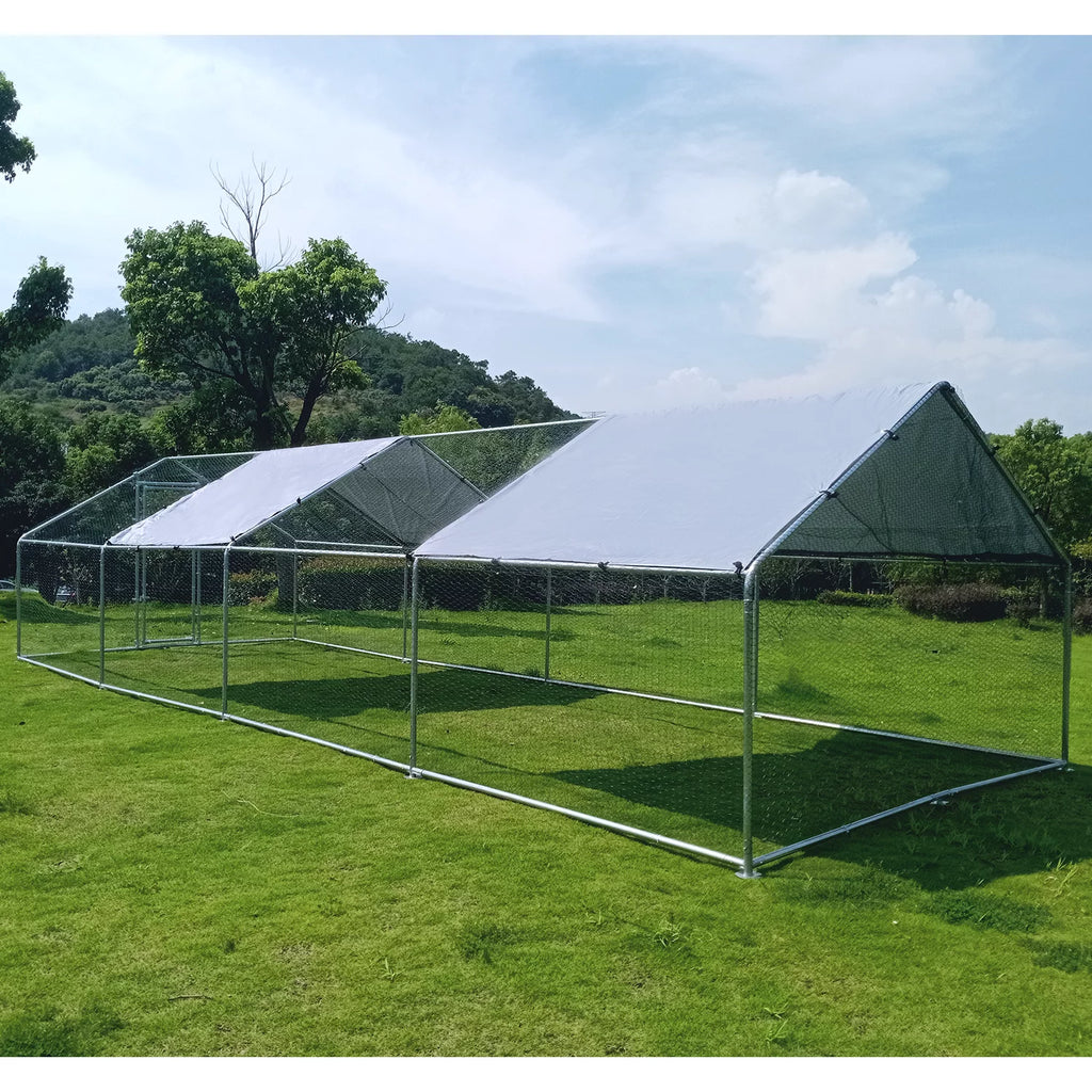 Large Chicken Run Coop 10x26ft Metal Hen House Walk-in Poultry Cage with Cover K1805