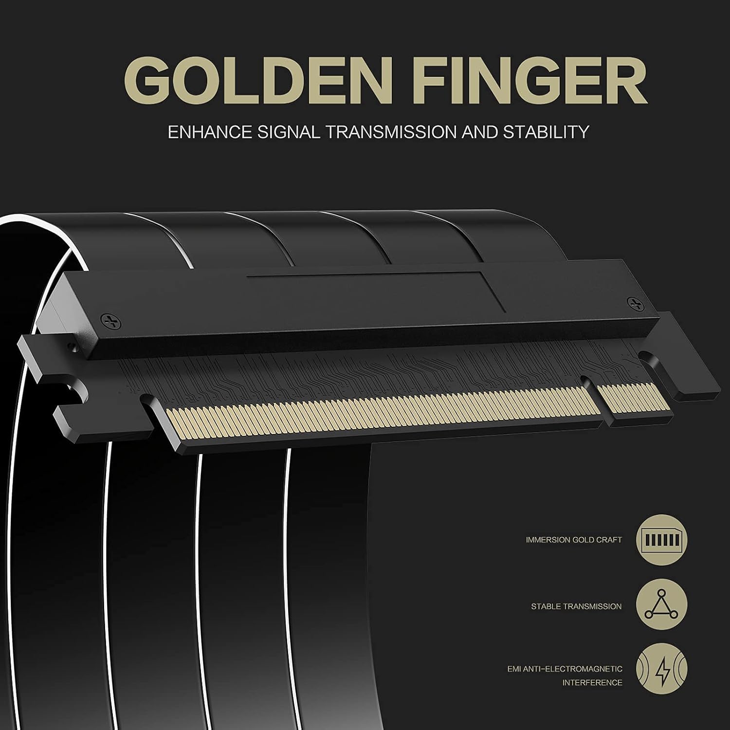 PCIE 4.0 16x Shielded Riser Cable for GPU Extension Card, Right Connector 20cm W3262