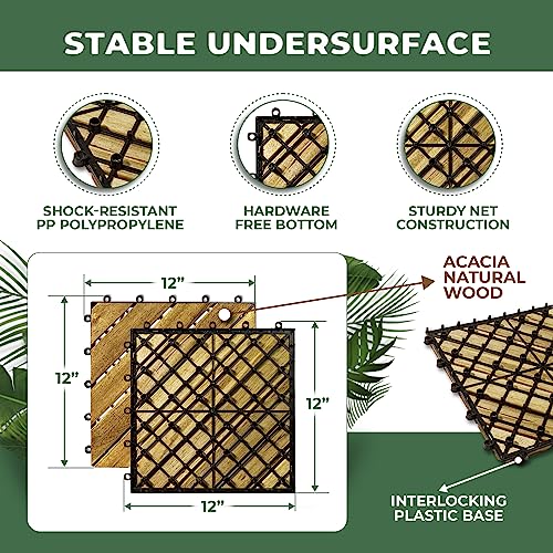 Interlocking Deck Tile 12x12, Pack of 10, Acacia Hardwood, Oiled Finish B9228