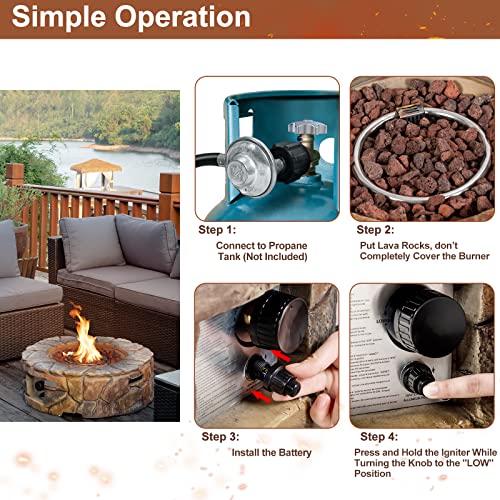 28 Inch Round Propane Fire Pit with Lava Rocks and PVC Cover B43400