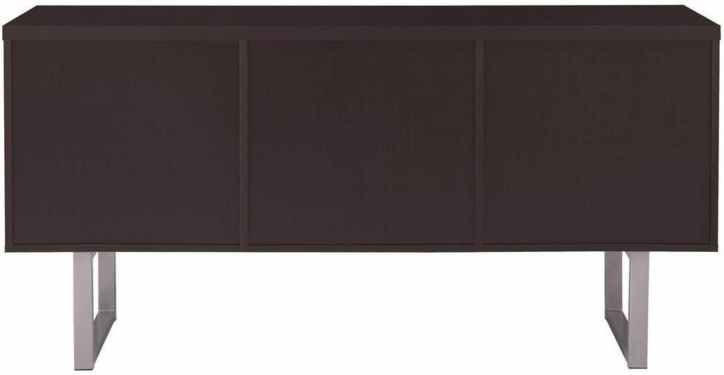 Contemporary Cappuccino Credenza with Metal Sled Legs, 60W x 16D x 30H Z985533