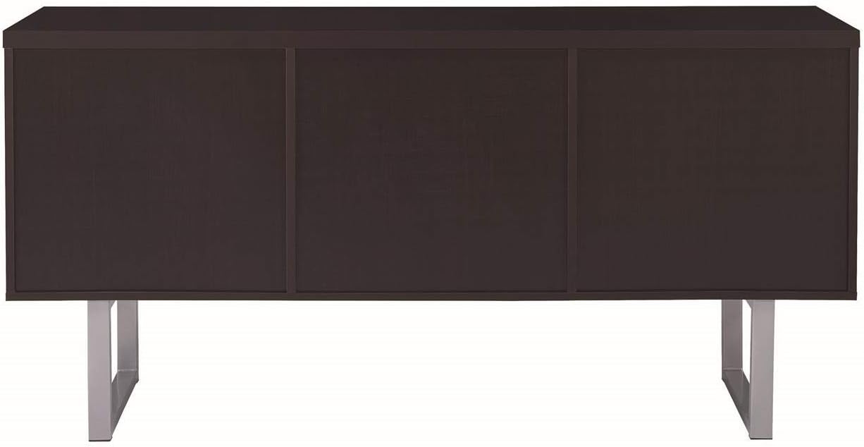 Contemporary Cappuccino Credenza with Metal Sled Legs, 60W x 16D x 30H Z985533