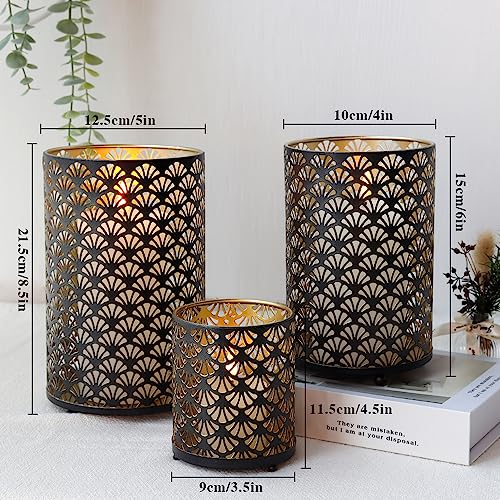 Set of 3 Metal Candle Holders Bronze Vintage Table Candlestick Holders N807