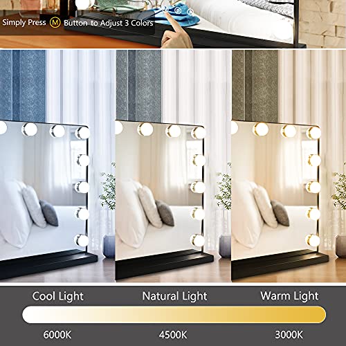 Hollywood Vanity Mirror Light, 20 Inch Makeup Mirror with USB Outlet, 3 Color Dimmable Modes, Black H2347