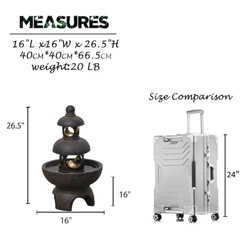 Zen Pagoda Water Fountain with LED Lights and Pump, 35.5 Inches V662871
