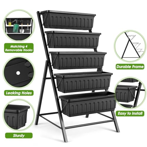 Vertical Raised Garden Bed, 5 Tiers Planter Box with Drainage System A10981