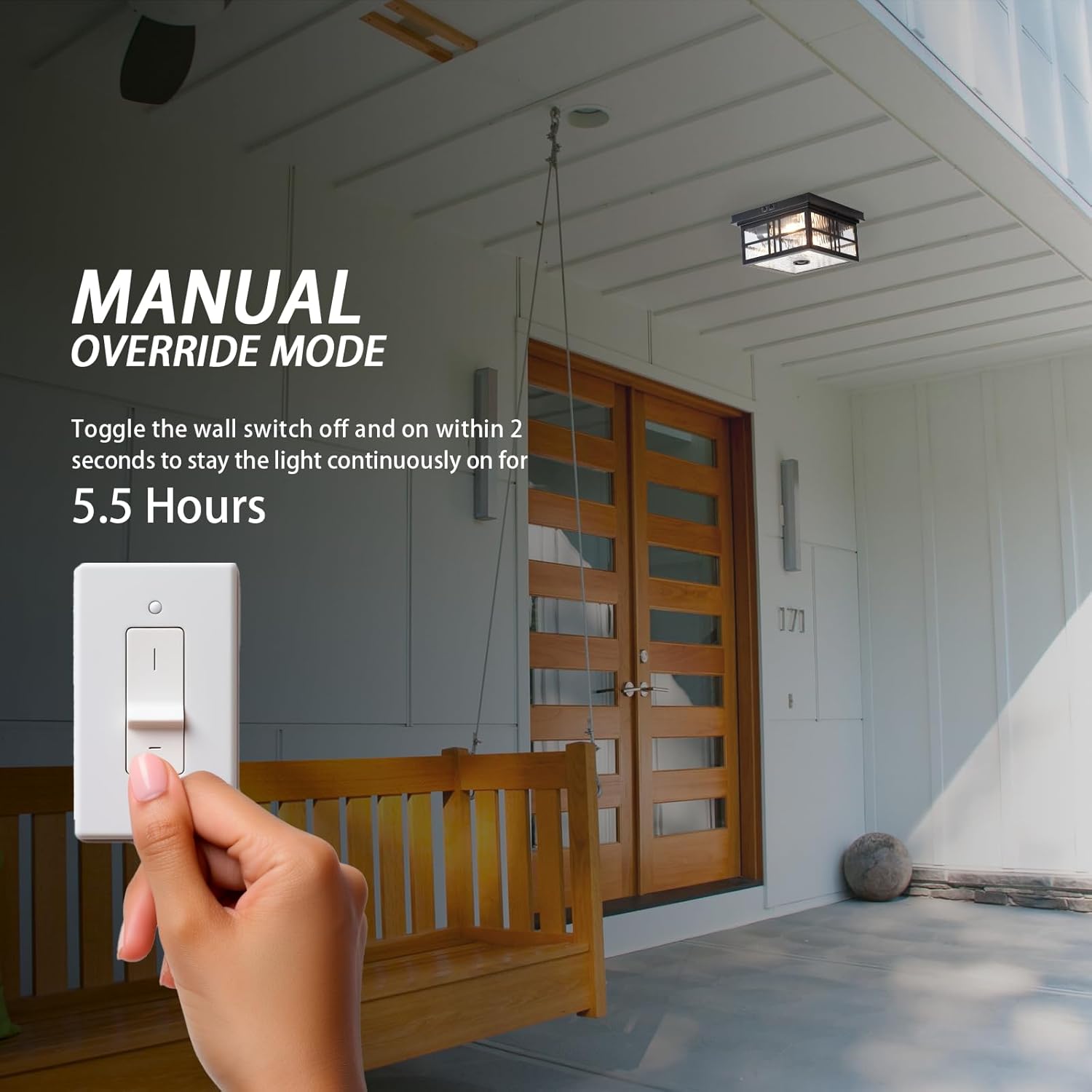 Motion Sensor Outdoor Flush Mount Ceiling Light, Water Ripple Glass, 2-Light F241