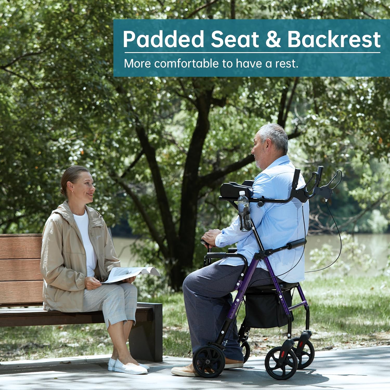 Upright Walker with Padded Seat and Backrest, Compact Folding, Purple O758830