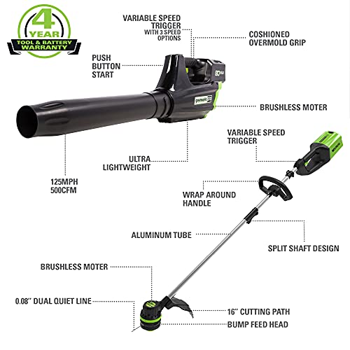 80V Cordless Brushless String Trimmer and Leaf Blower Combo with Battery and Charger A2707