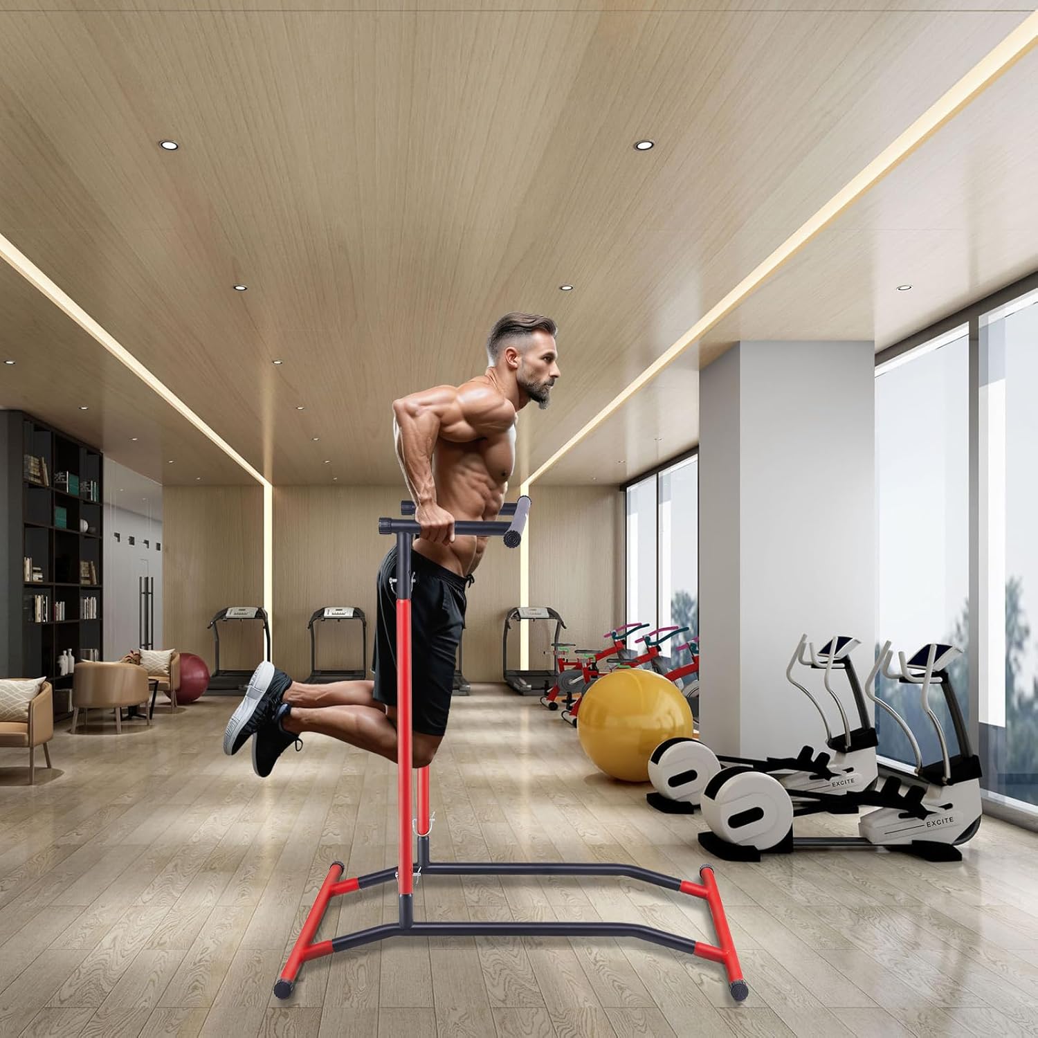 Power Tower Dip Station, 2-Level Adjustable Pull Up Bar Stand, Strength Training Equipment F47967