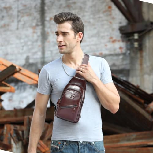 Leather Sling Bag for Men with USB Charging Port Crossbody Hiking Travel Backpack J514710