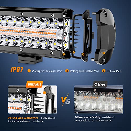 LED Light Bar 12 Inch 300W Spot Flood Combo with 2 Pcs 4 Inch 60W LED Pods and Wiring Harness for Trucks SUV ATV K65797