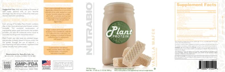 Plant Protein Powder, 20g per Scoop, Gluten & Dairy Free, Vanilla Wafer M1320