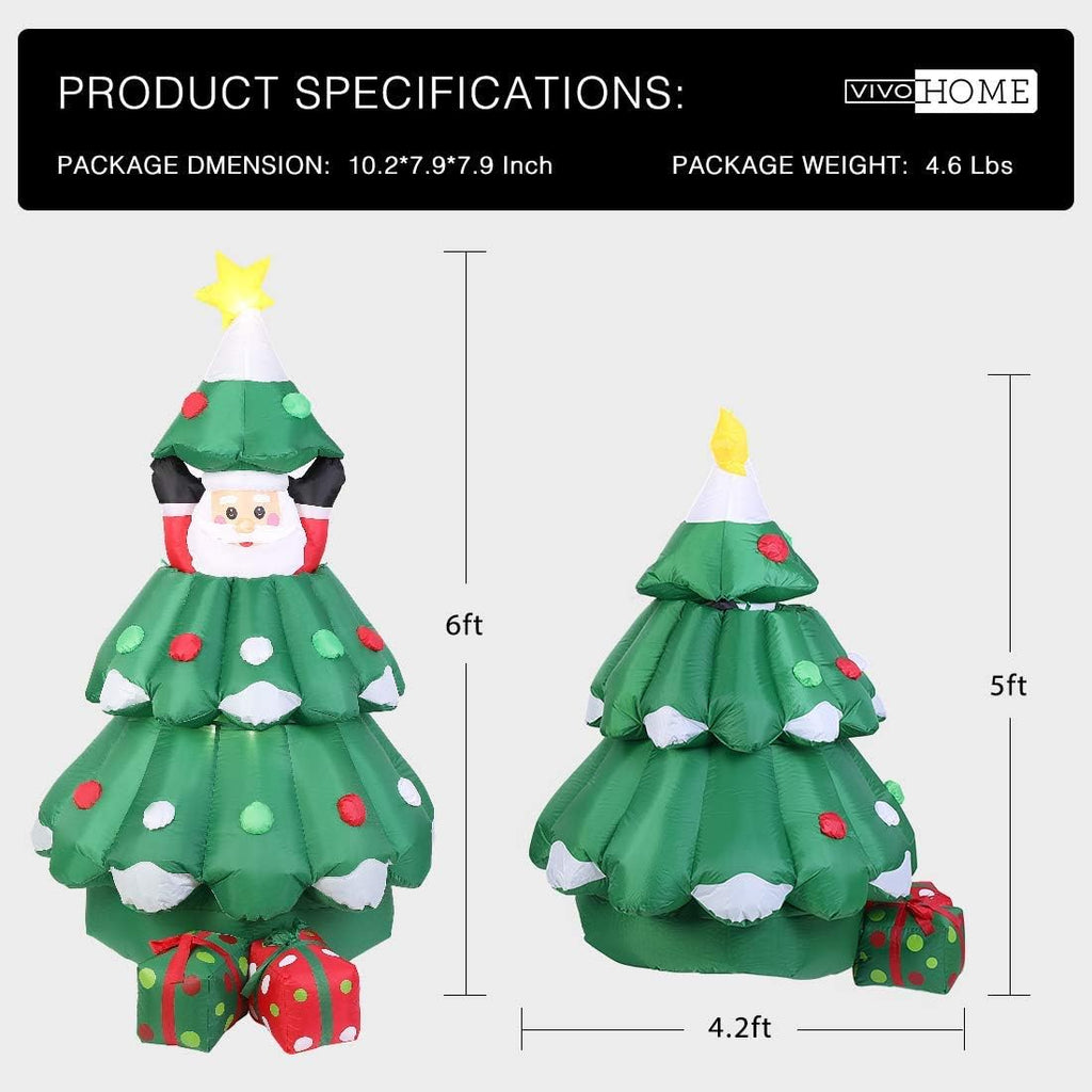 6ft Inflatable LED Christmas Tree with Santa and Gift Boxes V222334