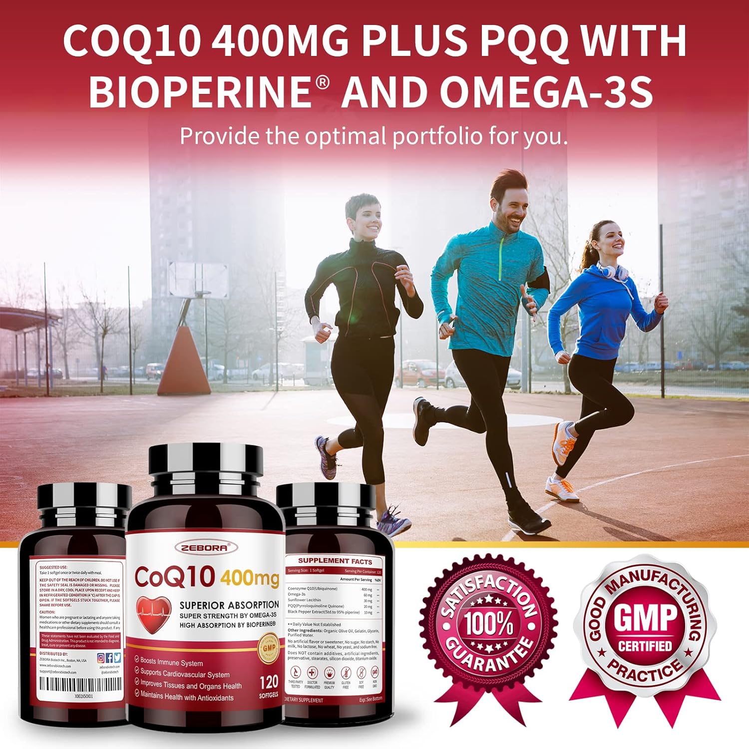 CoQ10 400mg Softgels with PQQ & Omega-3, Antioxidant Supplement for Heart and Energy Support, 120 Servings U256