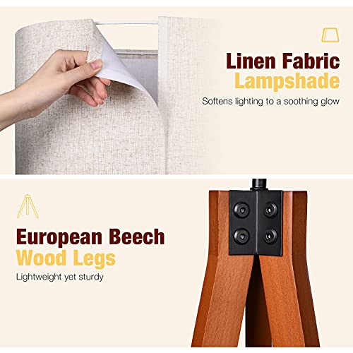 Wood Tripod Floor Lamp, 3 Color Temperatures, Tall Standing Lamp for Living Room Bedroom Office D4024