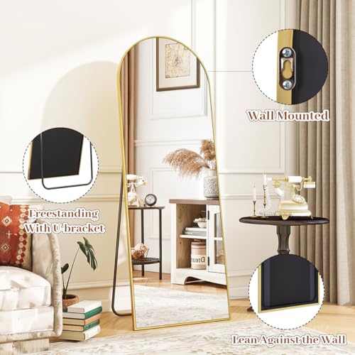 Arch Mirror Full Length 21x64 Floor Mirror with Stand, Aluminum Frame, Black U7175