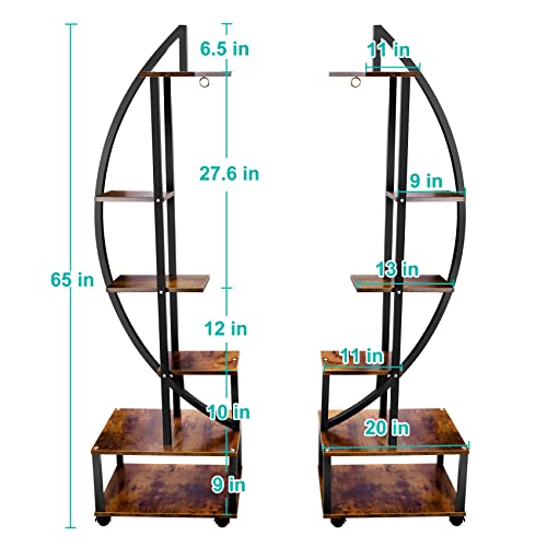 6 Tier Tall Metal Plant Stand with Hanging Loop, Half Moon Ladder Shelf for Indoor Outdoor Q5267