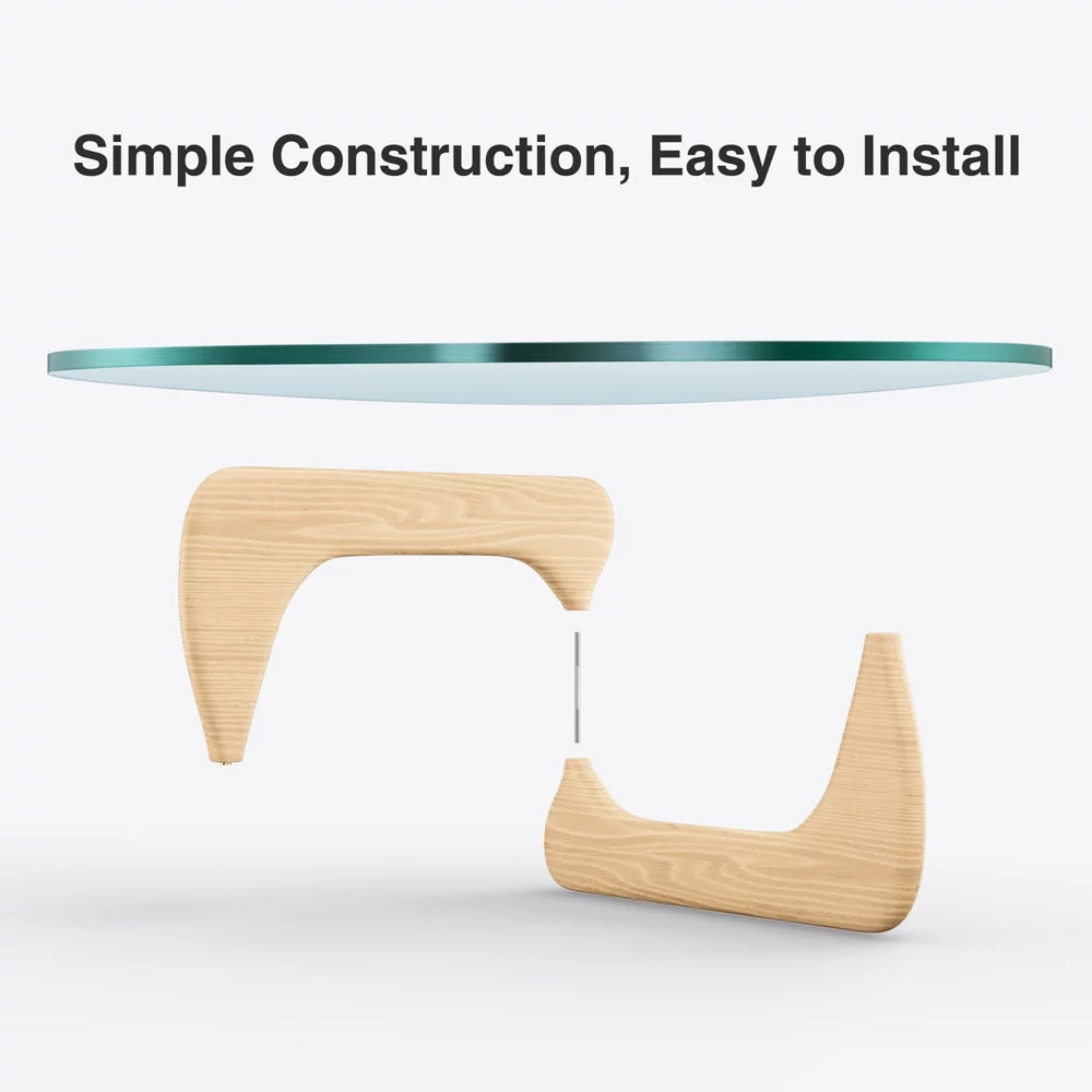 Mid Century Triangle Tempered Glass Coffee Table with Solid Wooden Base D231690