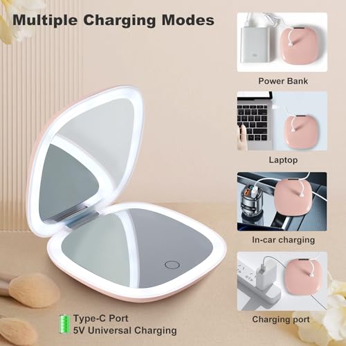Compact LED Magnifying Travel Makeup Mirror - 4 inches 1X/10X Dimmable Double Sided USB Rechargeable L7148