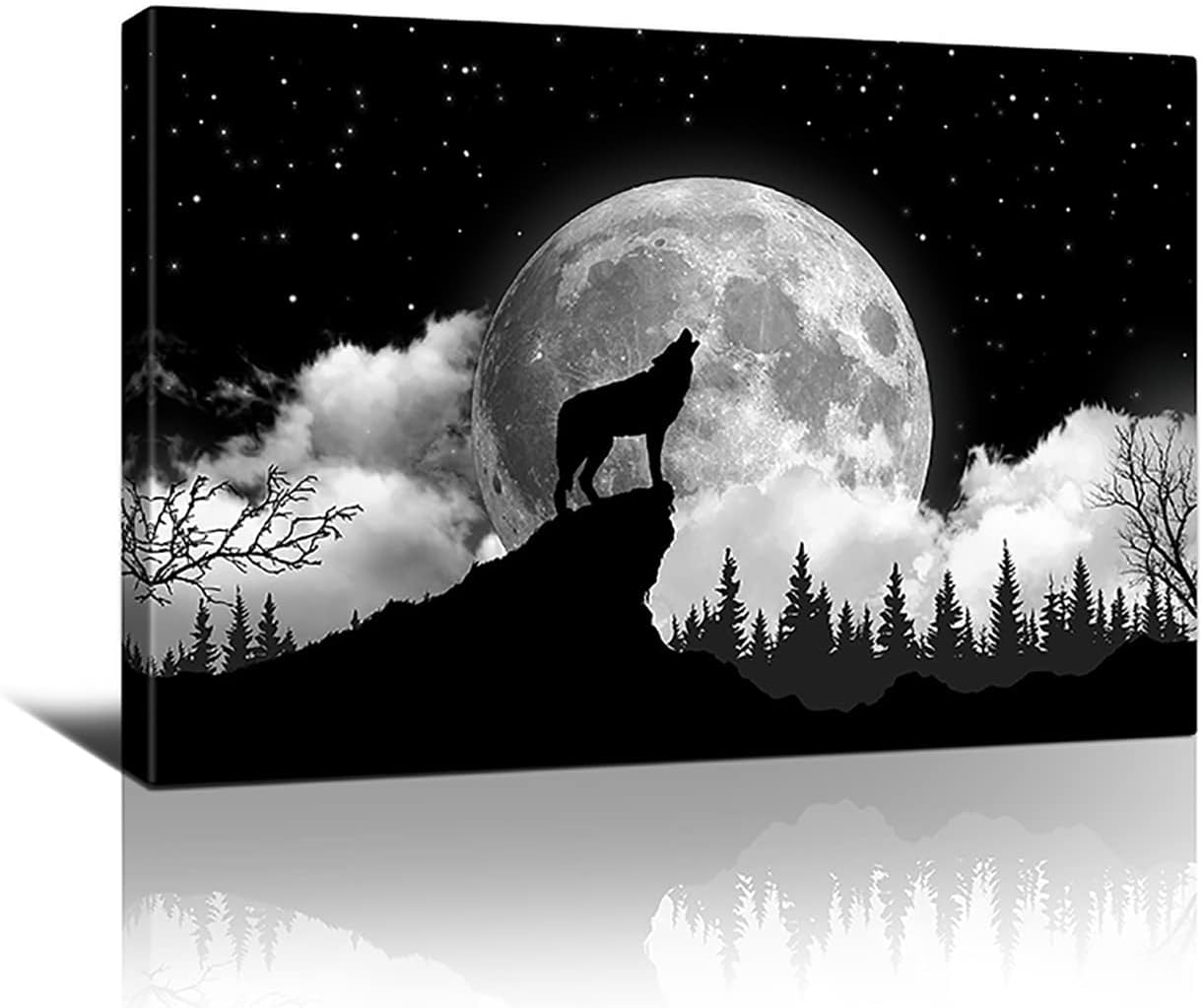 Moon Howling Wolf Canvas Print Wall Art 16x24 Inch L616