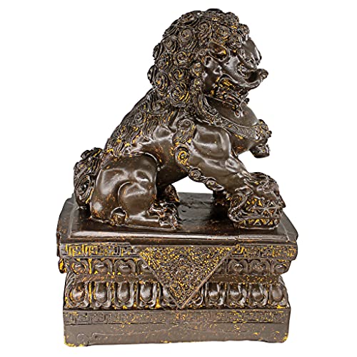 Chinese Guardian Lion Foo Dog Statues, 9 Inch, Set of Two, Bronze Finish G413171