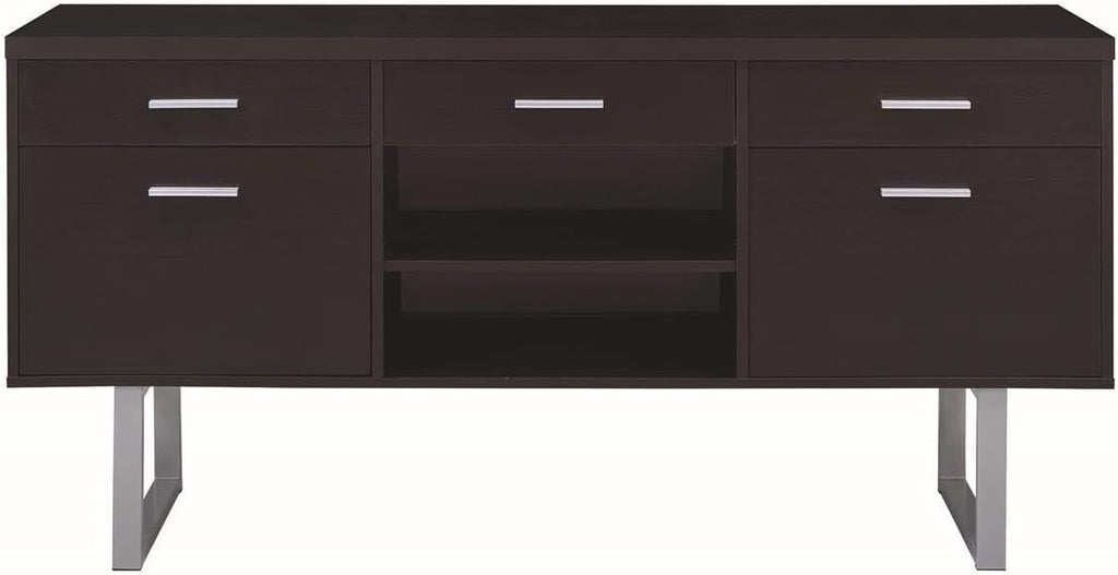 Contemporary Cappuccino Credenza with Metal Sled Legs, 60W x 16D x 30H Z985533