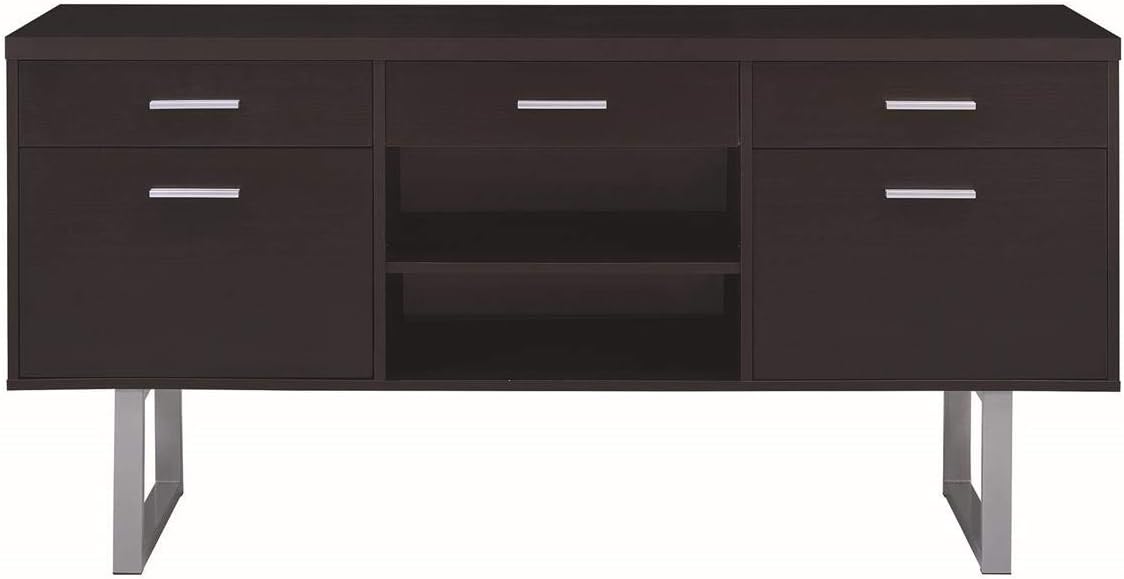 Contemporary Cappuccino Credenza with Metal Sled Legs, 60W x 16D x 30H Z985533