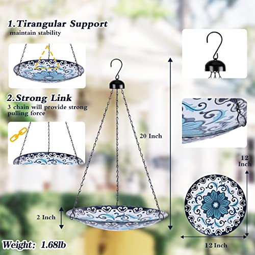 Hanging Bird Bath for Outdoors, 11 Inch Glass Bowl E2931
