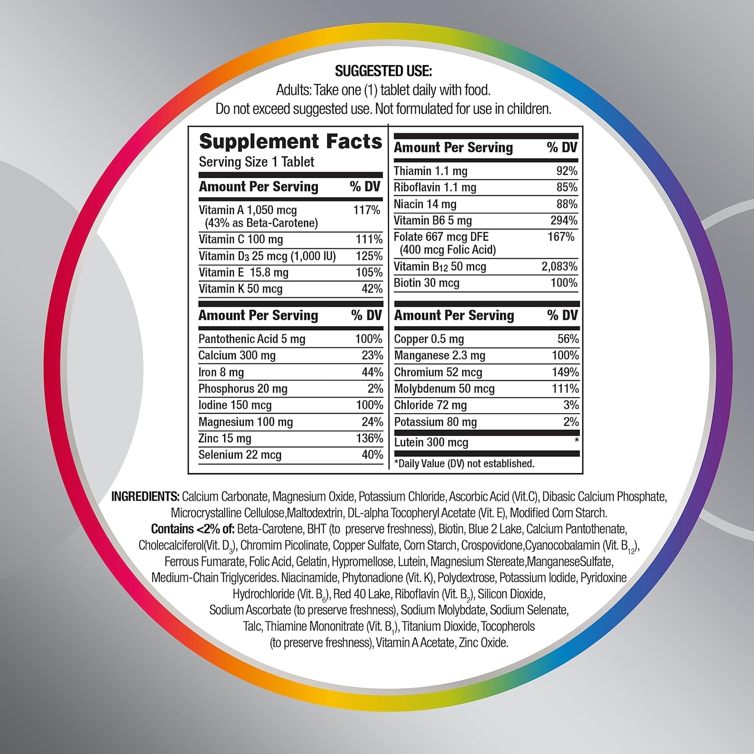 Women's 50 Plus Multivitamin Supplement with Vitamin D3 and B Vitamins, 200 Count V9705