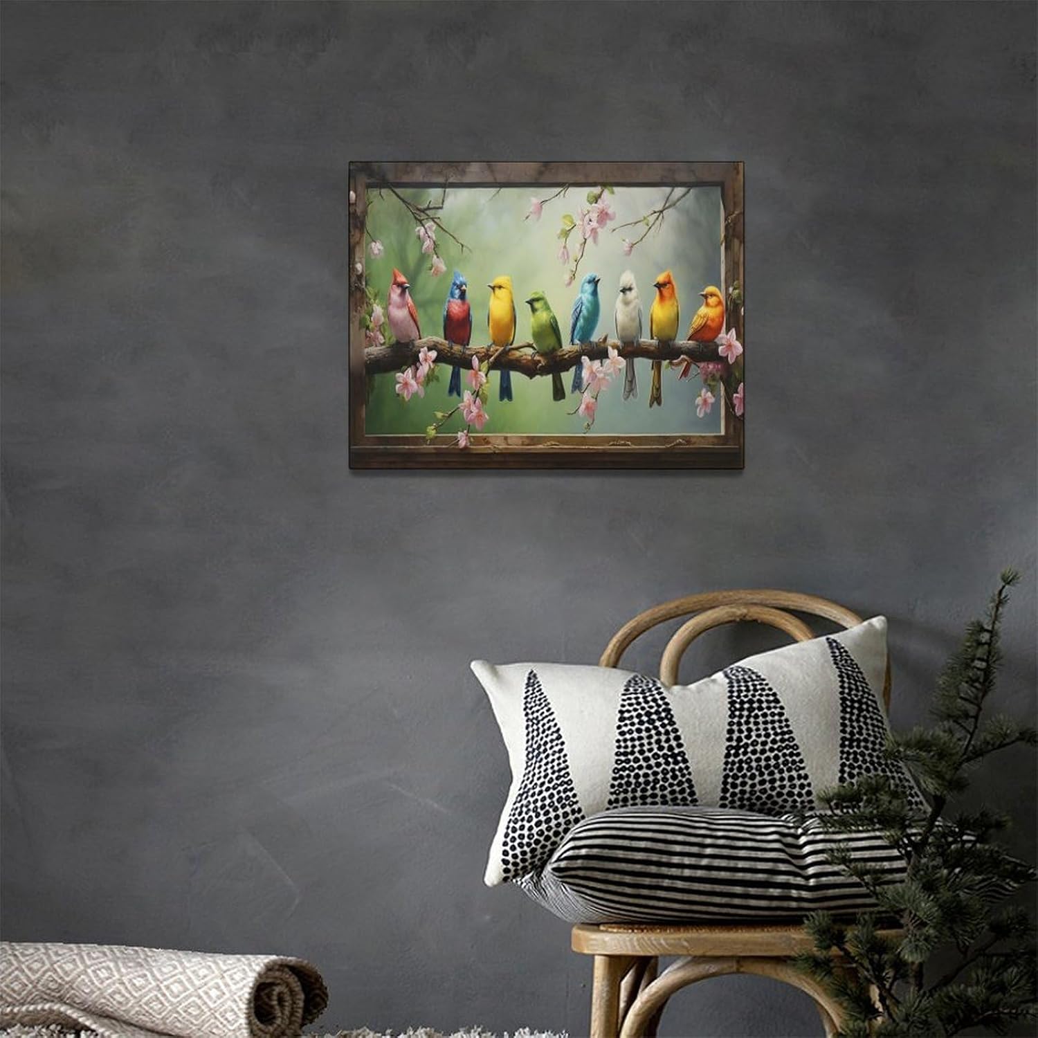 Hummingbirds Wall Art Farmhouse Birds Canvas Decor Rustic Floral Picture Painting Framed 16x12 L753