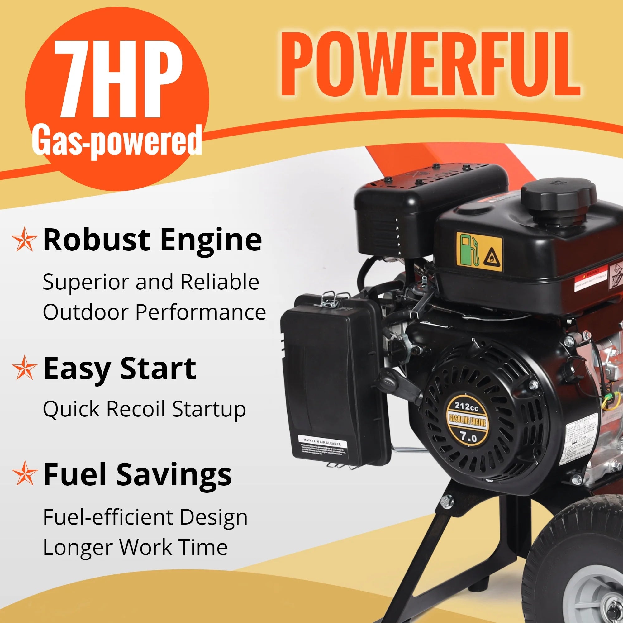 Wood Chipper Shredder Mulcher 7HP Gas Powered Compact 3 Inch Max Capacity V919892