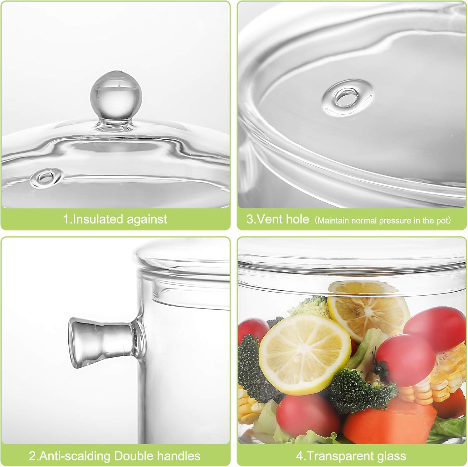 Glass Saucepan with Cover, 1.5 Liter, Heat Resistant Cookware for Soup and Pasta Y663