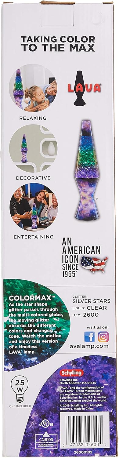 Lava Lamp 14.5-inch, Silver Glitter, Tri-Colored Globe W6821