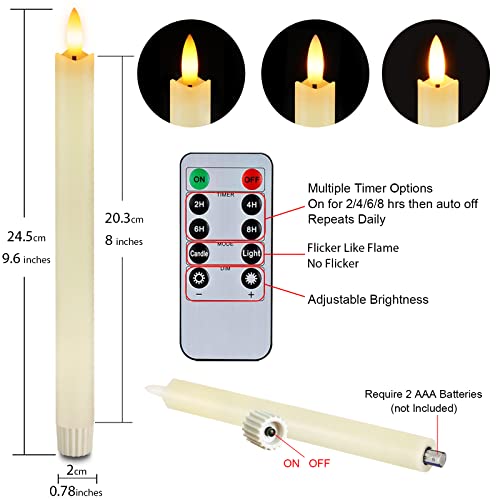 Flameless Taper Candles with Remote Timer, Battery Operated LED, 9.6 Inches M6611