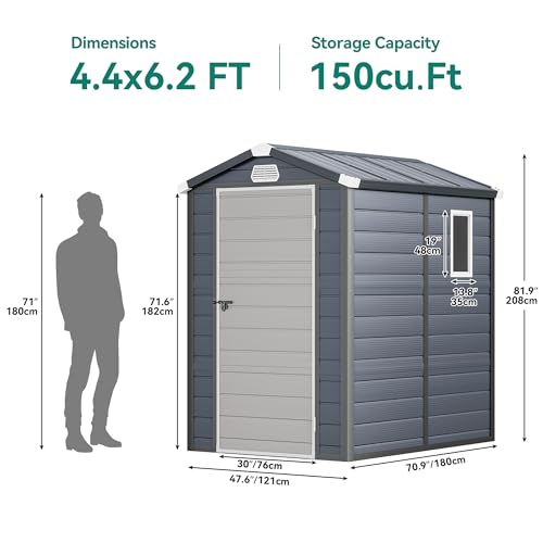 Light Gray Resin Tool Shed, 36 Cu Ft Waterproof Outdoor Horizontal Storage with Lockable Doors P55427