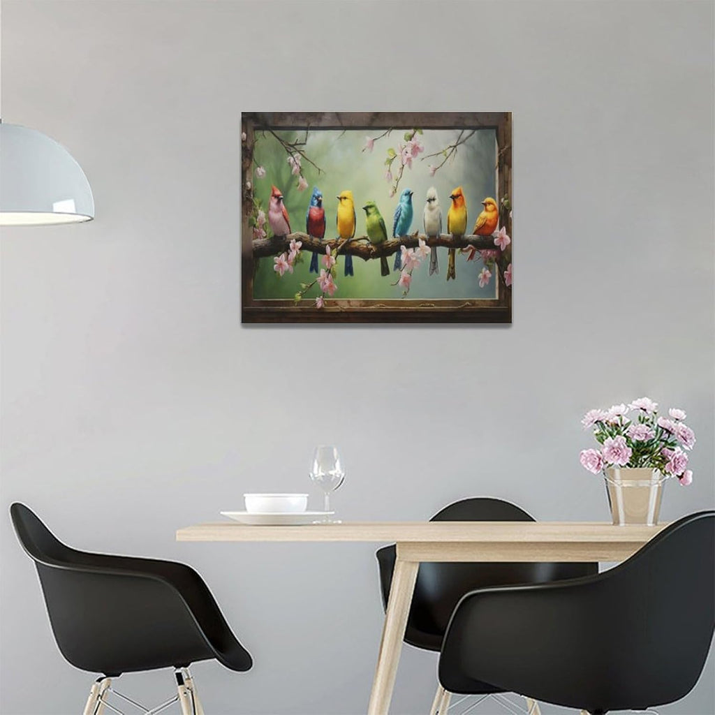 Hummingbirds Wall Art Farmhouse Birds Canvas Decor Rustic Floral Picture Painting Framed 16x12 L753