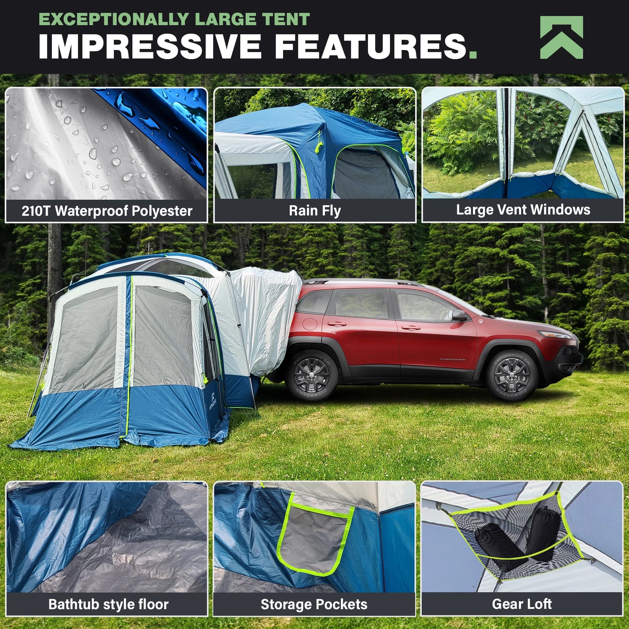 10-Person SUV Tent for Camping with 2 Screen Rooms H736976